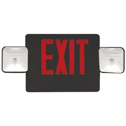 Combo LED Exit/Emergency Light Double Face, Red Letters, Black 120/277V