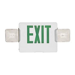 Combo LED Exit/Emergency Light Double Face, Green Letters, White 120/277V