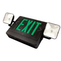 Combo LED Exit/Emergency Light Double Face, Green Letters, Black 120/277V