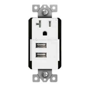 Enerlites 61200-TR2USB-CU-W Interchangeable Dual USB Charger 4.8A with 20A Single Tamper-Resistant Receptacle