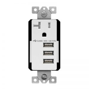 Enerlites 61200-TR3USB-CU-W Interchangeable Triple USB Charger 5.8A with 20A Single Tamper-Resistant Receptacle